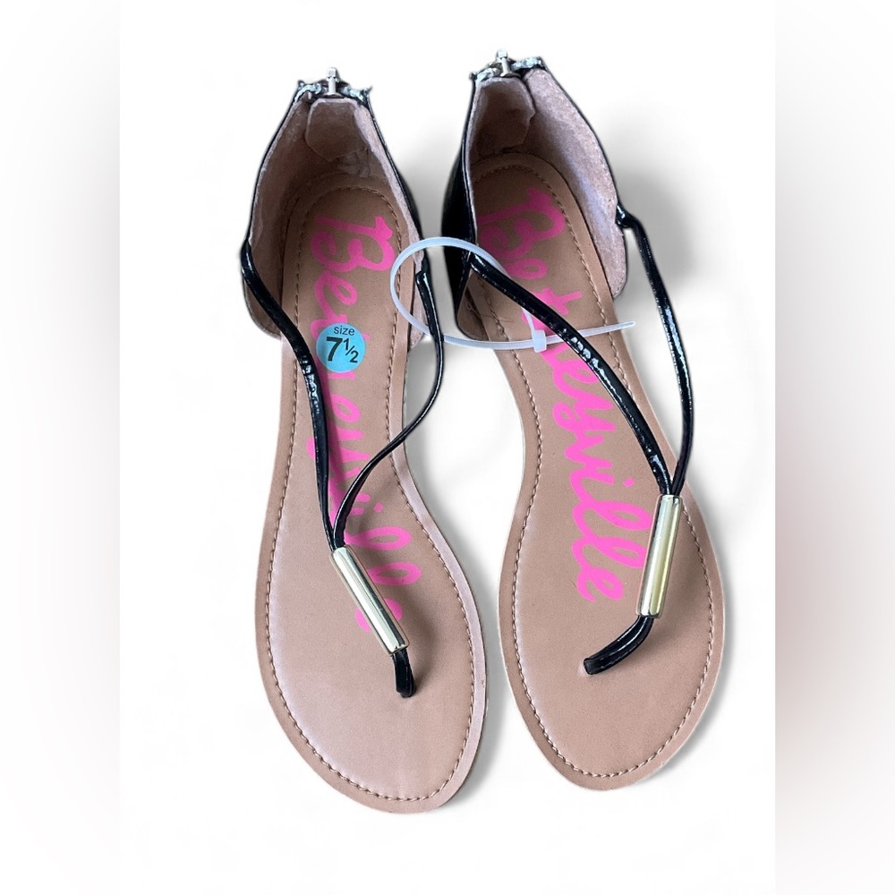 NEW- Betsey Johnson Black and Tan Sandals with Chic Cross Straps
